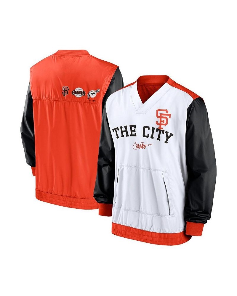 Men's White, Orange San Francisco Giants Rewind Warmup V-Neck Pullover Jacket $40.70 Jackets