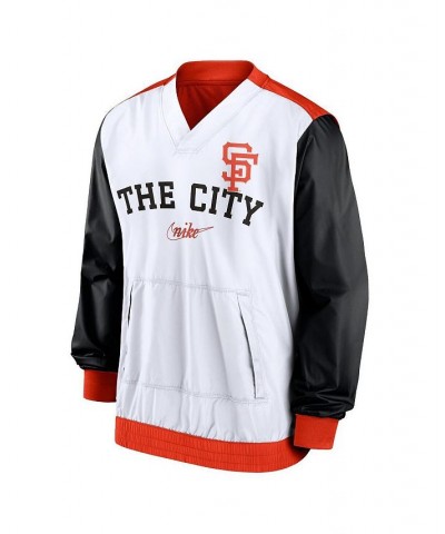 Men's White, Orange San Francisco Giants Rewind Warmup V-Neck Pullover Jacket $40.70 Jackets