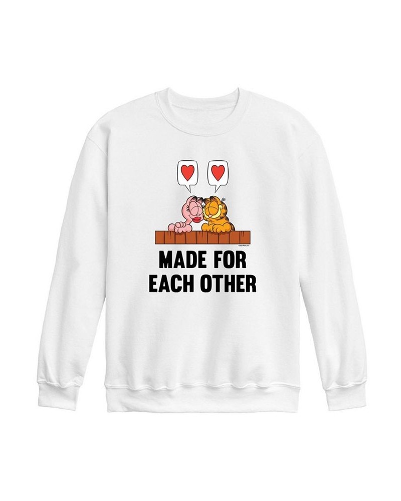 Men's Garfield Made For Each Other Fleece Sweatshirt White $23.65 Sweatshirt