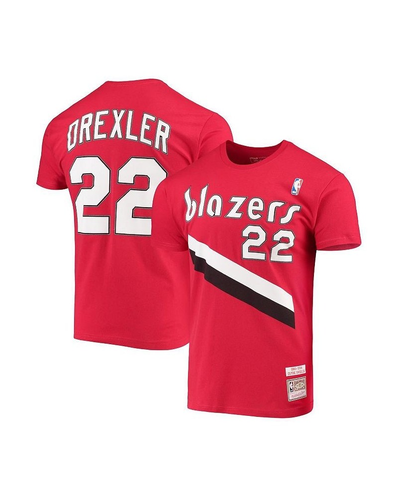 Men's Clyde Drexler Red Portland Trail Blazers Hardwood Classics Player Name and Number T-shirt $22.78 T-Shirts