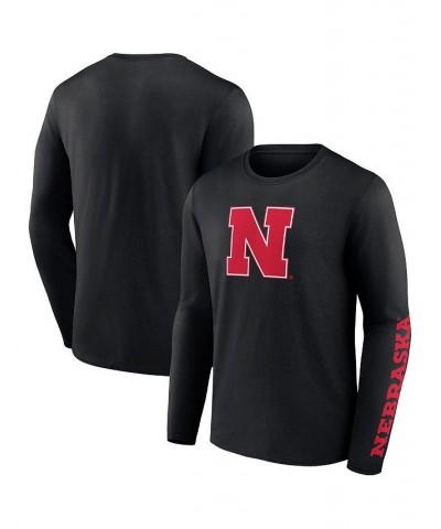 Men's Branded Black Nebraska Huskers Double Time 2-Hit Long Sleeve T-shirt $20.70 T-Shirts