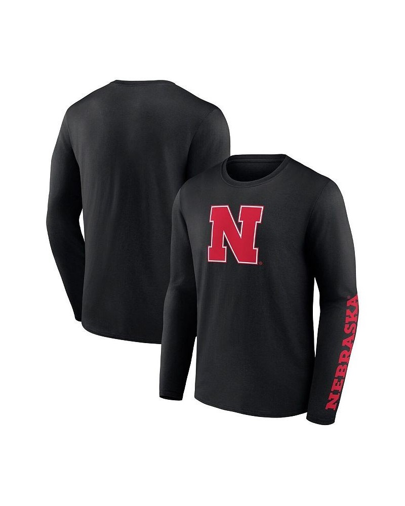 Men's Branded Black Nebraska Huskers Double Time 2-Hit Long Sleeve T-shirt $20.70 T-Shirts