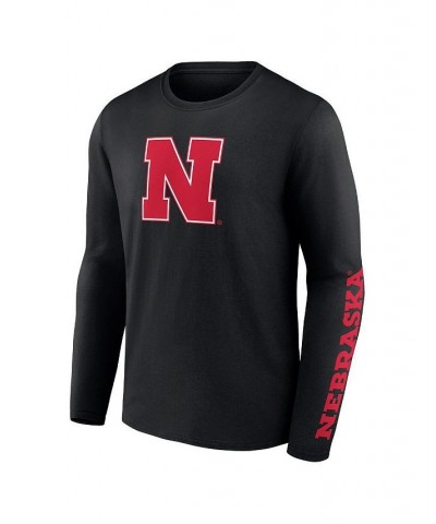 Men's Branded Black Nebraska Huskers Double Time 2-Hit Long Sleeve T-shirt $20.70 T-Shirts