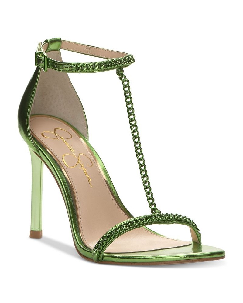 Women's Qiven T-Strap Dress Sandals Green $44.55 Shoes