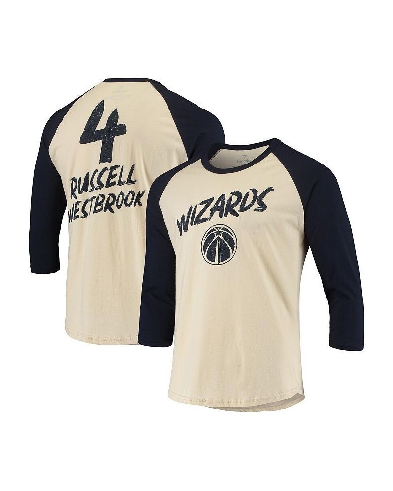 Men's Russell Westbrook Cream Washington Wizards NBA 3/4-Sleeve Raglan T-shirt $27.72 T-Shirts