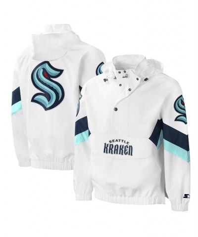 Men's White Seattle Kraken Enforcer Half-Zip Windbreaker Hoodie $53.68 Sweatshirt