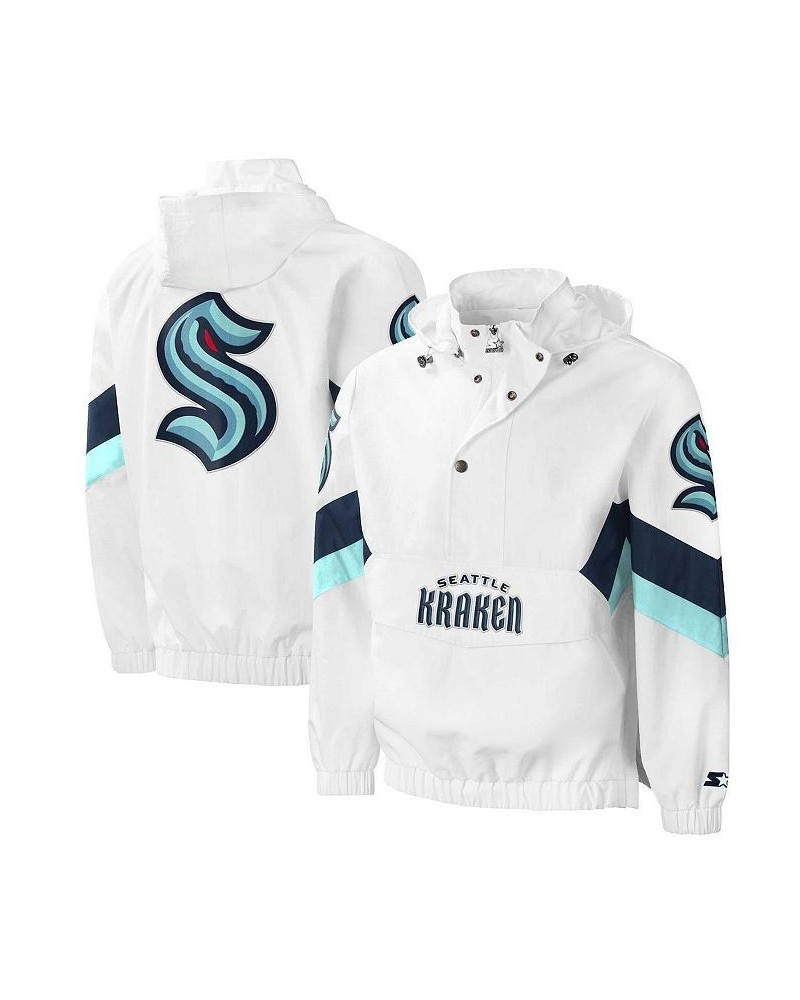 Men's White Seattle Kraken Enforcer Half-Zip Windbreaker Hoodie $53.68 Sweatshirt