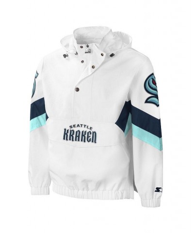 Men's White Seattle Kraken Enforcer Half-Zip Windbreaker Hoodie $53.68 Sweatshirt