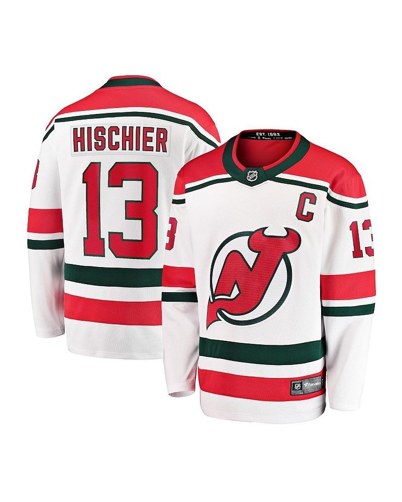 Men's Branded Nico Hischier White New Jersey Devils 2022/23 Heritage Premier Breakaway Jersey $67.68 Jersey