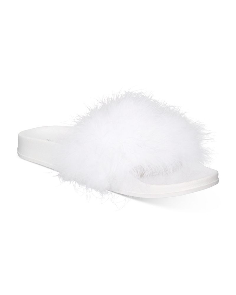 Women's Marabou Pool Slides White $11.58 Shoes