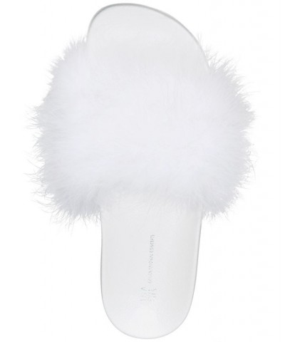 Women's Marabou Pool Slides White $11.58 Shoes