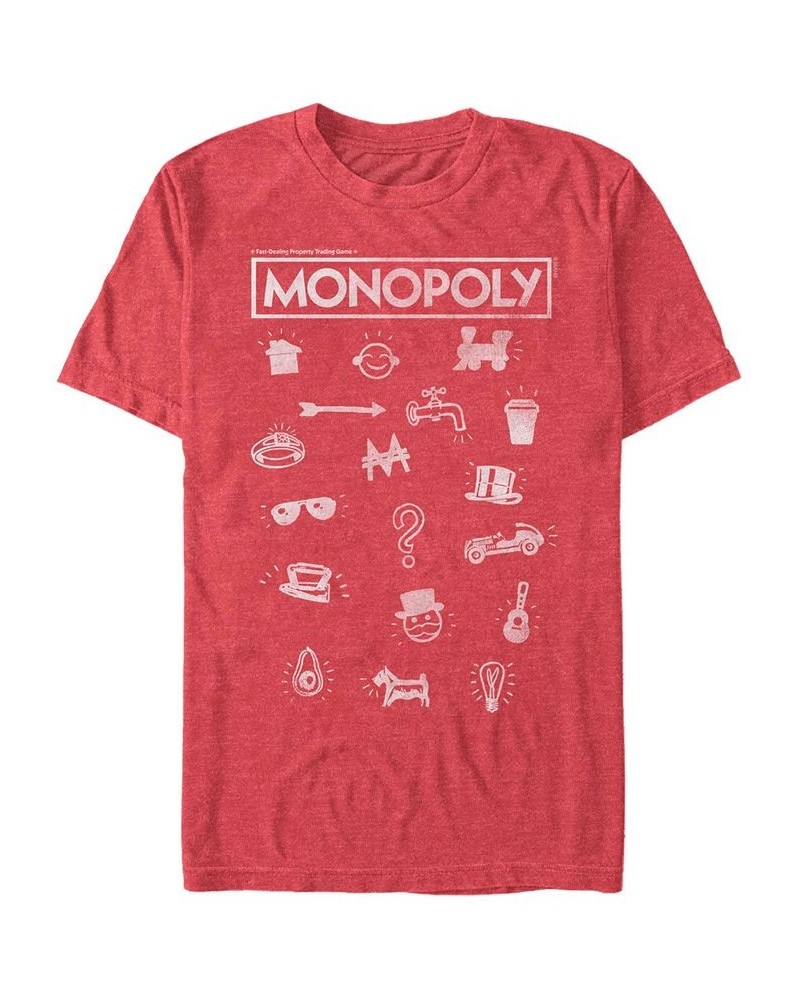 Monopoly Men's Pieces Icon Stack Short Sleeve T-Shirt Red $17.15 T-Shirts