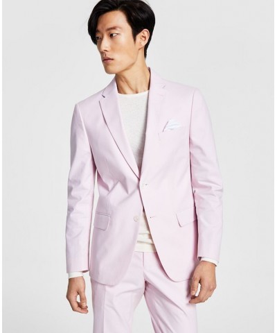 Men's Modern-Fit TH Flex Stretch Chambray Suit Separate Jacket Pink $48.60 Suits