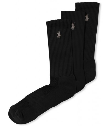 Men's Socks, Casual Pony Player Crew 3 Pack Black $15.36 Socks