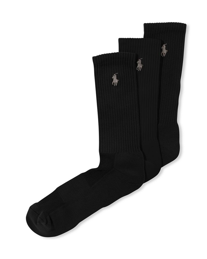 Men's Socks, Casual Pony Player Crew 3 Pack Black $15.36 Socks