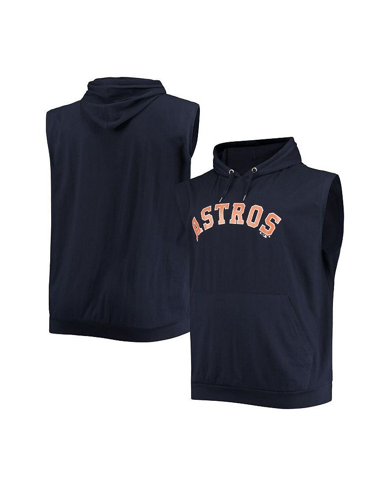 Men's Navy Houston Astros Jersey Big and Tall Muscle Sleeveless Pullover Hoodie $22.36 T-Shirts