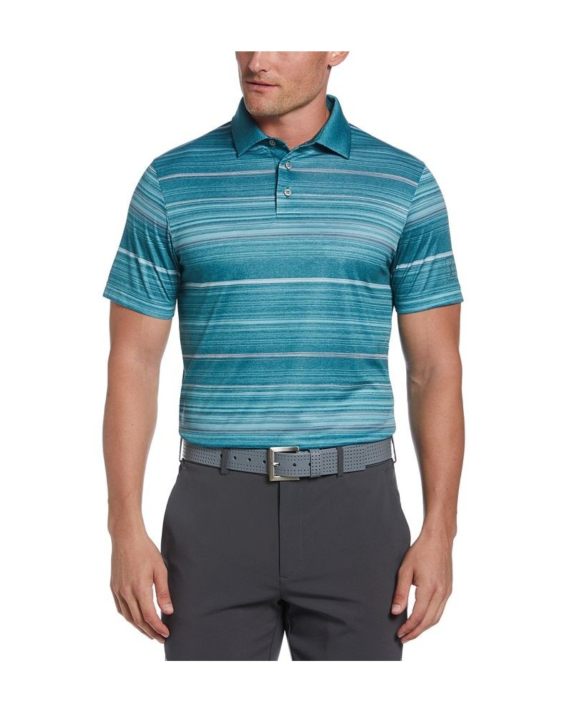 Men's Athletic-Fit Terrain Stripe Print Short Sleeve Golf Polo Shirt Green $22.32 Polo Shirts