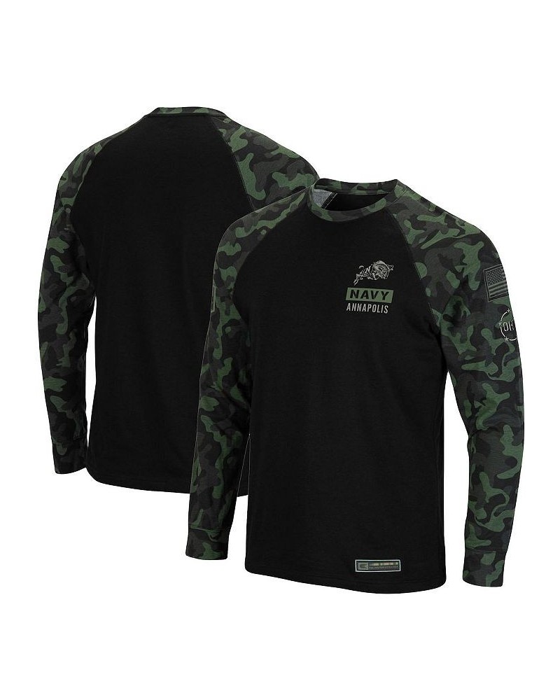 Men's Black Navy Midshipmen OHT Military-Inspired Appreciation Camo Raglan Long Sleeve T-shirt $17.20 T-Shirts