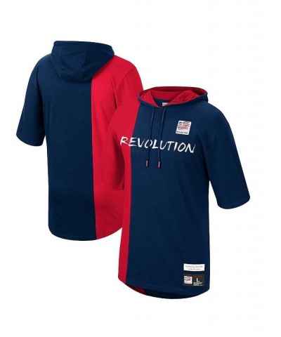Men's Navy, Red New England Revolution Since '96 Split Color Short Sleeve Hoodie $36.00 Sweatshirt