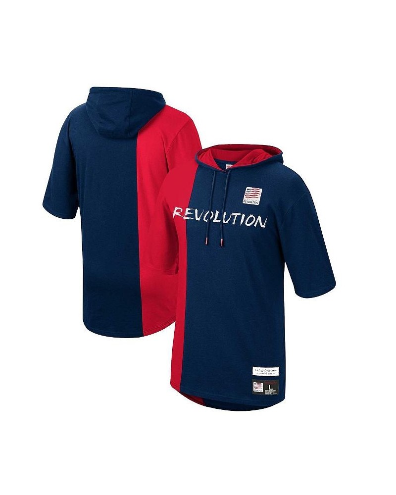 Men's Navy, Red New England Revolution Since '96 Split Color Short Sleeve Hoodie $36.00 Sweatshirt