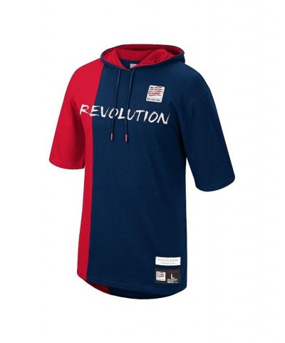 Men's Navy, Red New England Revolution Since '96 Split Color Short Sleeve Hoodie $36.00 Sweatshirt