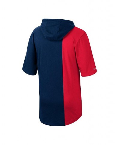 Men's Navy, Red New England Revolution Since '96 Split Color Short Sleeve Hoodie $36.00 Sweatshirt