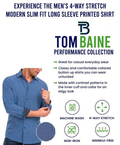 Men's Slim Fit Performance Geometric Button Down Shirt PD03 $26.54 Shirts