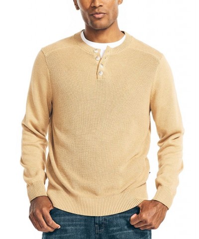 Men's Sustainably Crafted Textured Henley Sweater Brown $19.13 Sweaters