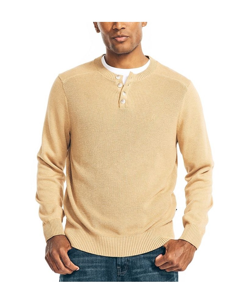 Men's Sustainably Crafted Textured Henley Sweater Brown $19.13 Sweaters