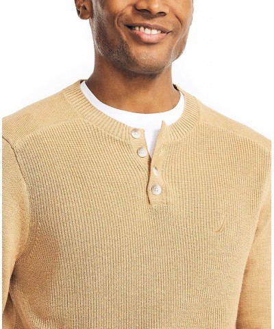 Men's Sustainably Crafted Textured Henley Sweater Brown $19.13 Sweaters