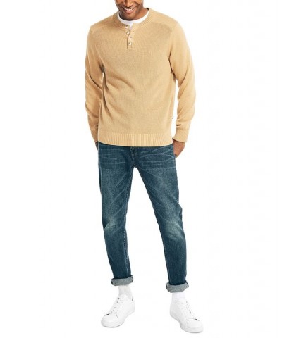 Men's Sustainably Crafted Textured Henley Sweater Brown $19.13 Sweaters