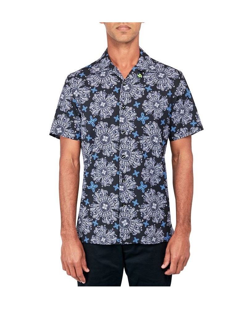 Men's Regular-Fit Non-Iron Performance Stretch Medallion-Print Button-Down Camp Shirt Black $34.06 Shirts