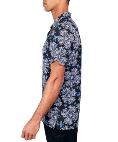 Men's Regular-Fit Non-Iron Performance Stretch Medallion-Print Button-Down Camp Shirt Black $34.06 Shirts