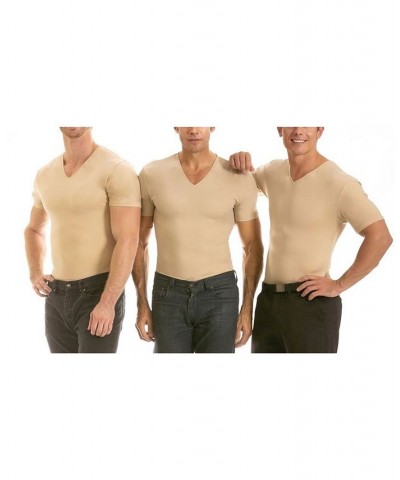 Insta Slim Men's 3 Pack Compression Short Sleeve V-Neck T-Shirts Tan/Beige $77.74 Undershirt