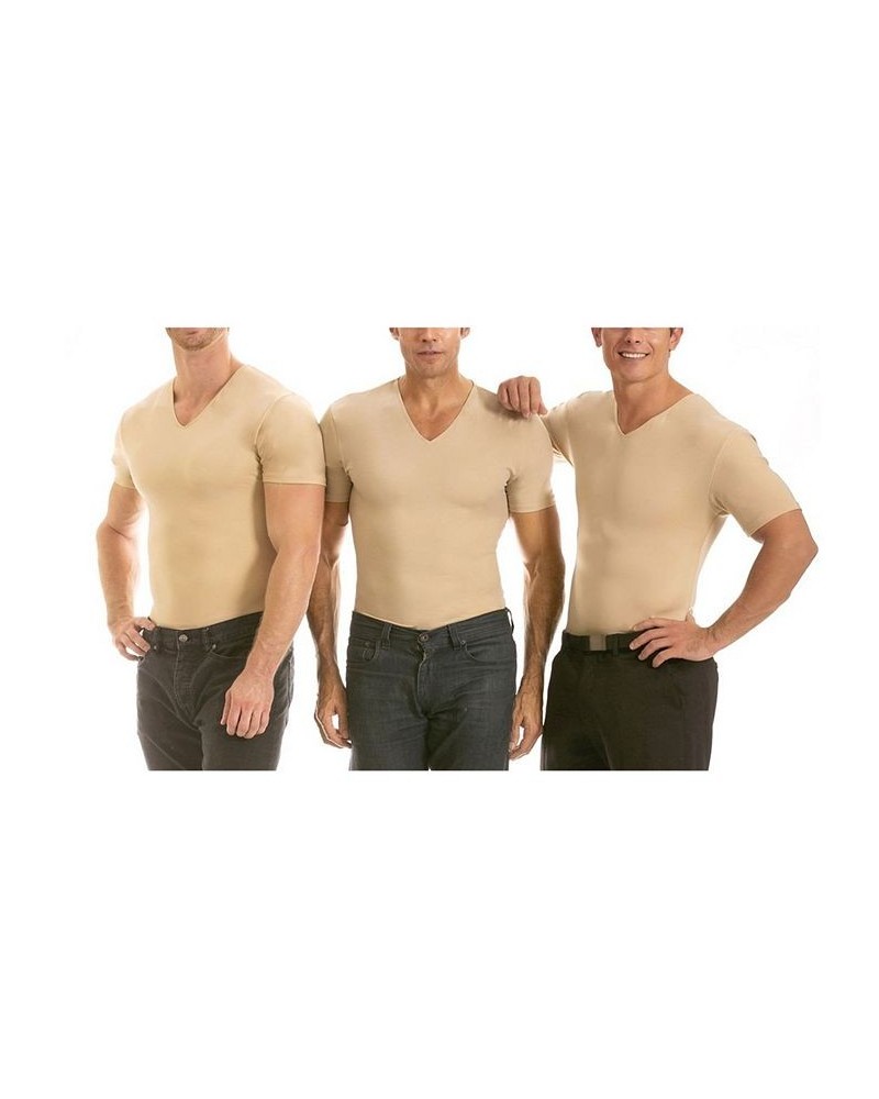 Insta Slim Men's 3 Pack Compression Short Sleeve V-Neck T-Shirts Tan/Beige $77.74 Undershirt