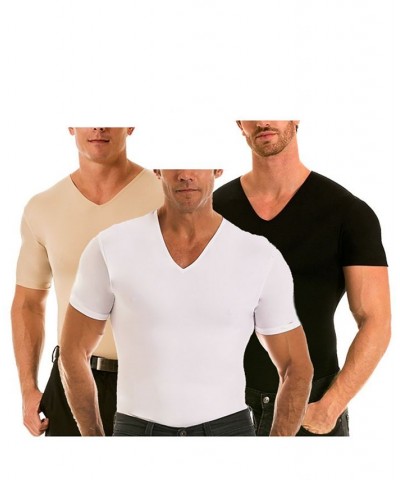 Insta Slim Men's 3 Pack Compression Short Sleeve V-Neck T-Shirts Tan/Beige $77.74 Undershirt