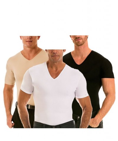 Insta Slim Men's 3 Pack Compression Short Sleeve V-Neck T-Shirts Tan/Beige $77.74 Undershirt