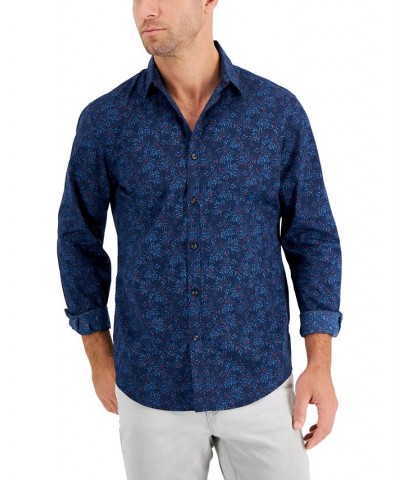 Men's Entour Leaf-Print Shirt Blue $19.00 Shirts