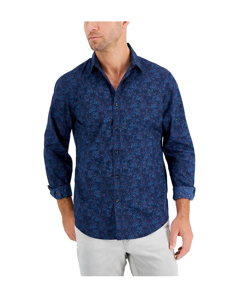 Men's Entour Leaf-Print Shirt Blue $19.00 Shirts