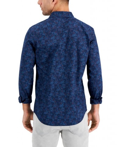 Men's Entour Leaf-Print Shirt Blue $19.00 Shirts