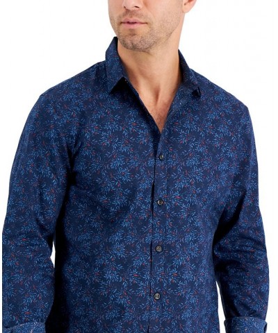 Men's Entour Leaf-Print Shirt Blue $19.00 Shirts