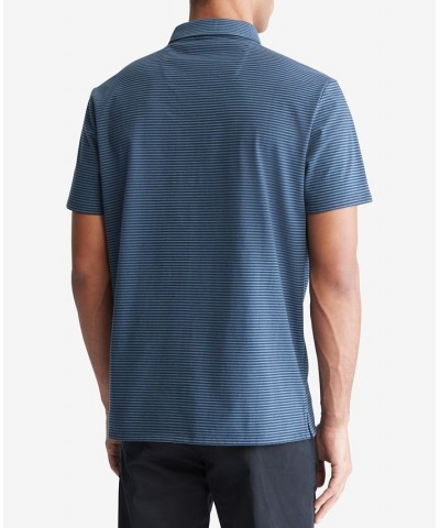 Men's Smooth Cotton Feeder Stripe Polo Shirt Blue $26.99 Shirts