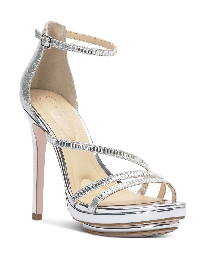 Embla Ankle-Strap Embellished Dress Sandals Silver $45.60 Shoes