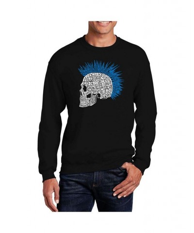 Men's Word Art Punk Mohawk Crewneck Sweatshirt Black $26.49 Sweatshirt