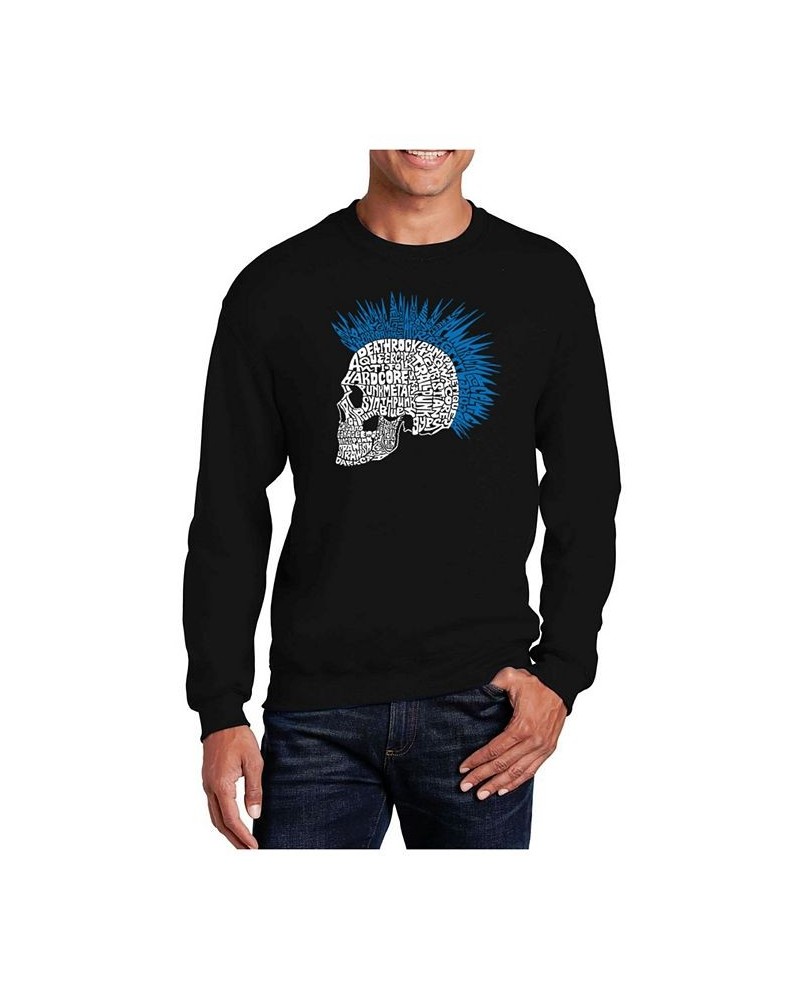 Men's Word Art Punk Mohawk Crewneck Sweatshirt Black $26.49 Sweatshirt