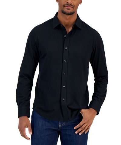 Men's Classic-Fit Heathered Jersey-Knit Button-Down Shirt Black $16.32 Shirts