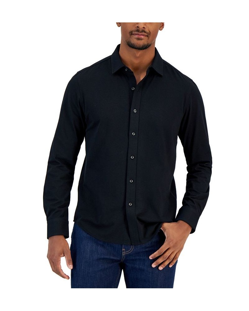 Men's Classic-Fit Heathered Jersey-Knit Button-Down Shirt Black $16.32 Shirts