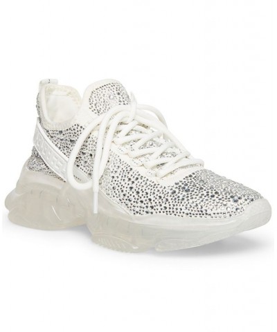 Women's Maxima Rhinestone-Trim Trainer Sneakers White/Rhinestone $32.70 Shoes