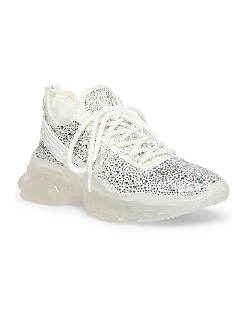 Women's Maxima Rhinestone-Trim Trainer Sneakers White/Rhinestone $32.70 Shoes