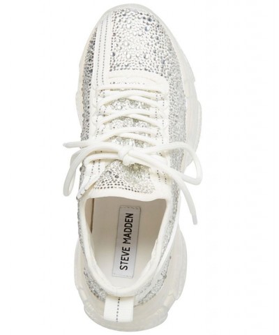 Women's Maxima Rhinestone-Trim Trainer Sneakers White/Rhinestone $32.70 Shoes